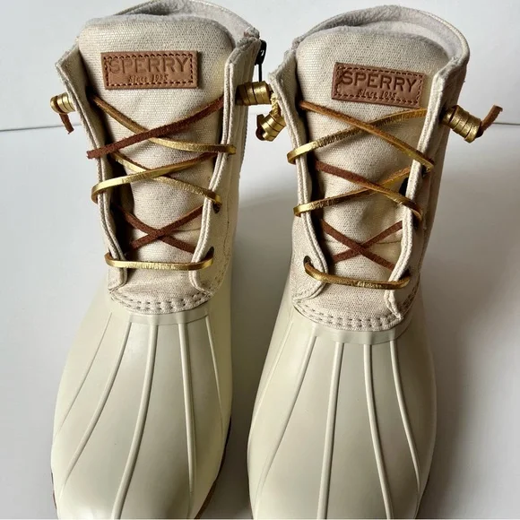 Sperry-Women’s-Saltwater Duck Boot-Size 10-Ivory/Shimmer Gold/Brown-NWOT - Picture 3 of 12